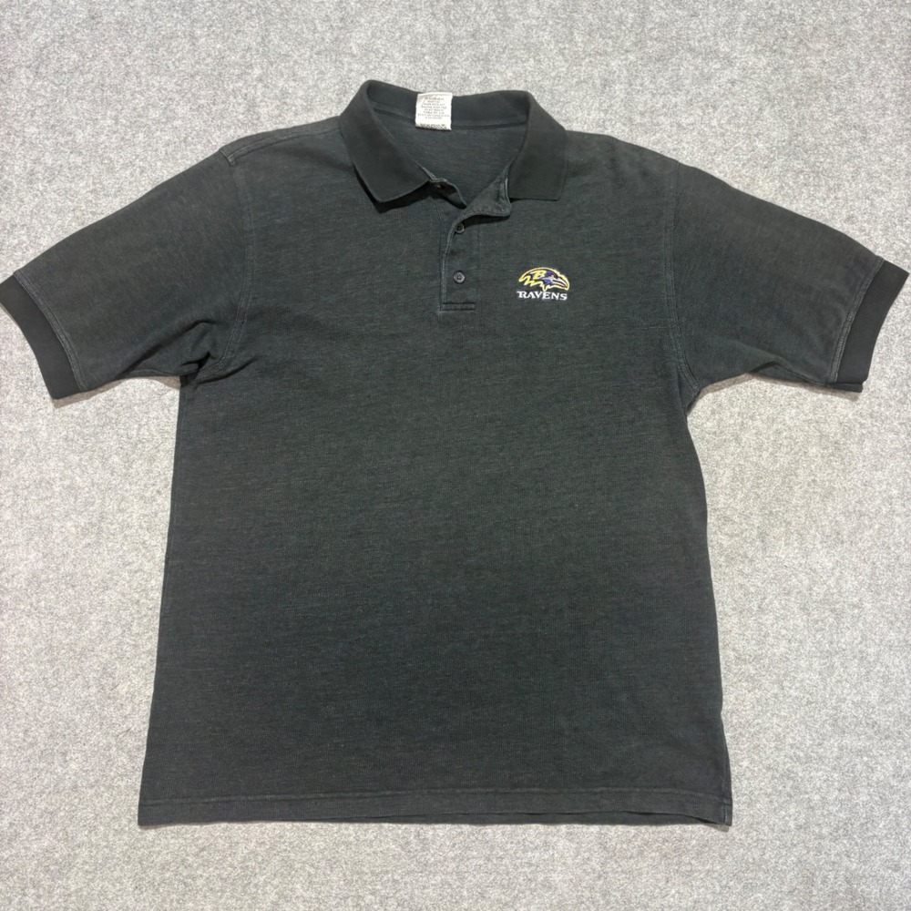CSA Baltimore Ravens NFL Polo Shirt Mens Large Black Embroidered Logo Pique Knit